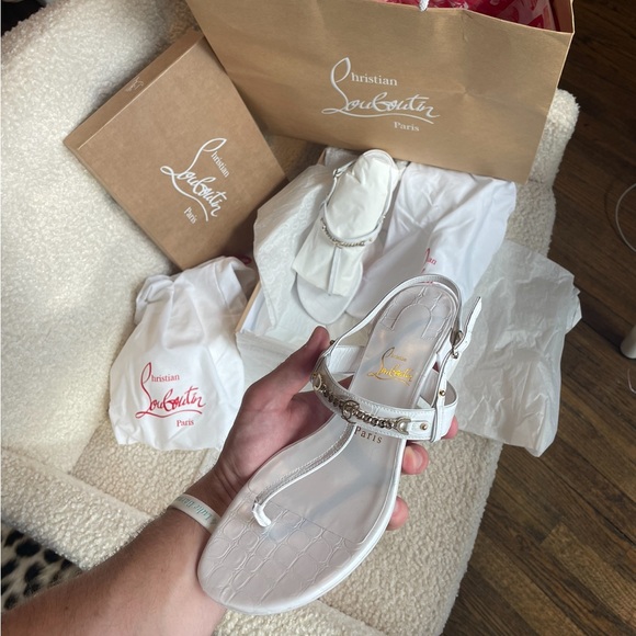 Christian Louboutin leather chain red sole slingback sandals white - Picture 12 of 12